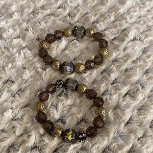 Elegant Brown and Gold Beaded Bracelet Set